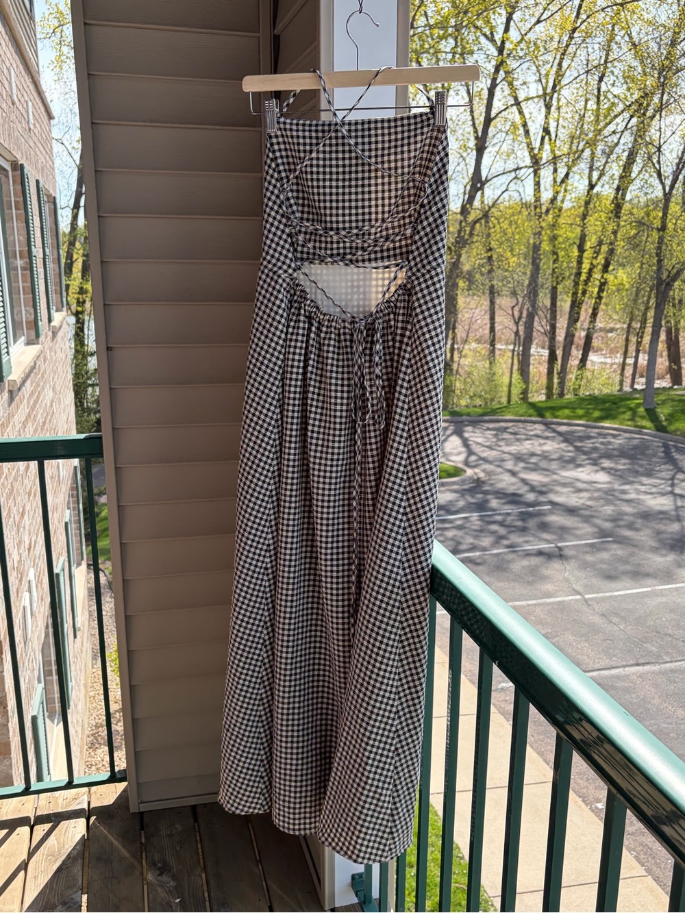 🆕 🏁Gianni Bini Gingham Maxi Dress Black White Tie Waist Casual Size 6 Sundress - Picture 4 of 17